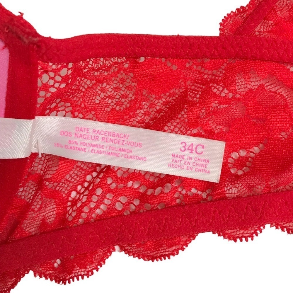 Victoria’s Secret PINK Red Lace Date Racerback Bra Size 34C - Picture 10 of 11